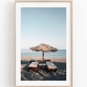 Beach Fine Art Photography - Straw Umbrella Photography Print Beach Wall Art Mediterranean Print Coastal Photography Framed Large