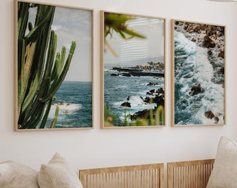 Coastal Photography Wall Art, Set of 3 Prints, Teal Ocean, Tenerife, Beach Home Decor