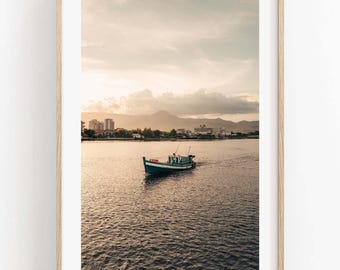 Cambodia Fine Art Photography Print - Large Cambodian Art, Framed Sunset Boat, Kampot Photography, Southeast Asia Art, Cambodia Decor