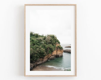 Beach with Cliff Biarritz France, Cliff Coast Photo, Coastal Nature Photography, Beach with Rock Wall Art, Basque Country Travel Photography