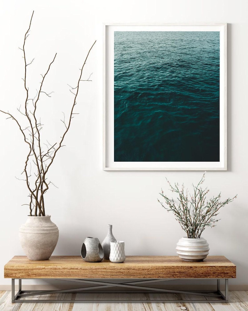 Ocean Photography Wall Art, Teal Waves Print, Minimalist Water Photography, Framed or Unframed image 3