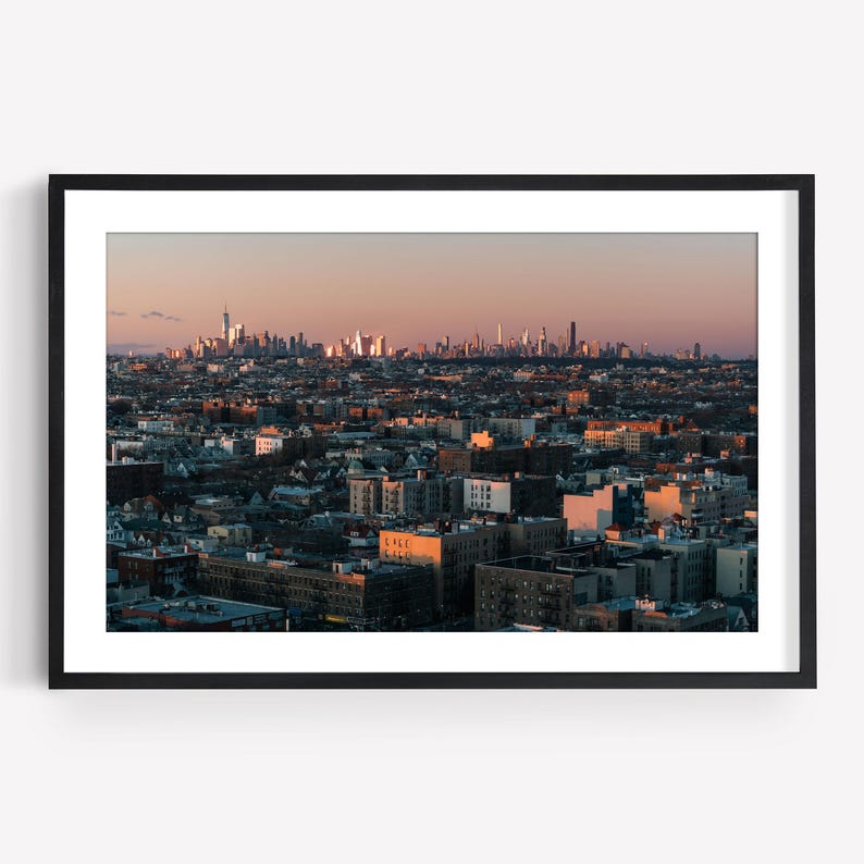 NYC Photography Wall Art, Brooklyn Print, Manhattan Skyline Sunset, New York City Decor image 1