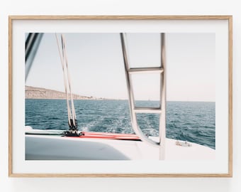 Coastal Photography Wall Art: Mediterranean Sailboat Print, Greek Island, Nautical Home Decor