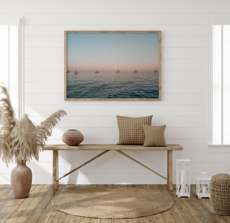 Sunset Sailboat Photography Wall Art: Santorini Print, Greece Coastal Home Decor image 5