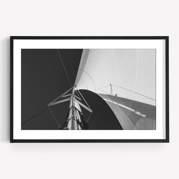 Yacht Coastal Decor Ocean Sail Photography Black and White Nautical Print Framed Coastal Print Yacht Poster Minimalist Beach House Decor