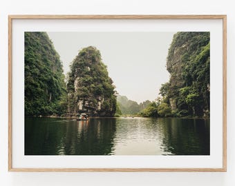 Vietnam Nature Art Ninh Binh Landscape Dark Green Wall Art Olive Green Vietnam Photography Travel Print Vietnam Wall Art Boat Nature Framed