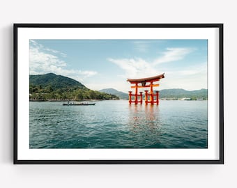 Pixxprint Torii Gate in Miyajima Japan, Größe: 100x70cm, Leinwandbild, fertig gespannt, Wandbild, Dekoration, Kunstdruck, kein Poster