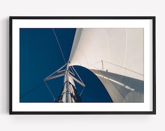 Coastal Nautical Photography Wall Art, Yacht Sail Print, Beach House Decor, Framed or Unframed