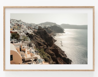 Greece Photography Wall Art: Santorini Print, Coastal Cliff, Framed and Unframed Home Decor