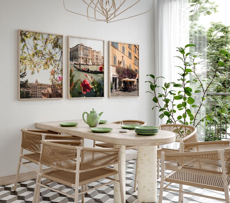 Italy Photography Wall Art, Set of 3, Floral Rome & Venice Photo Prints image 2