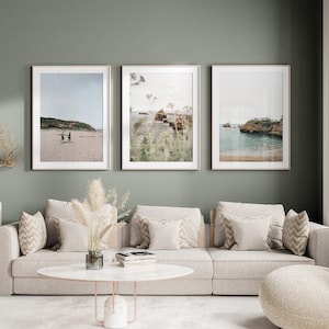Conjunto de 3 impresiones del País Vasco francés, galería de arte mural costero, fotografía de Biarritz, impresiones de acantilados de playa, fotos de playas rocosas, arte de pueblos costeros