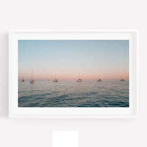 Sunset Sailboat Photography Wall Art: Santorini Print, Greece Coastal Home Decor image 2