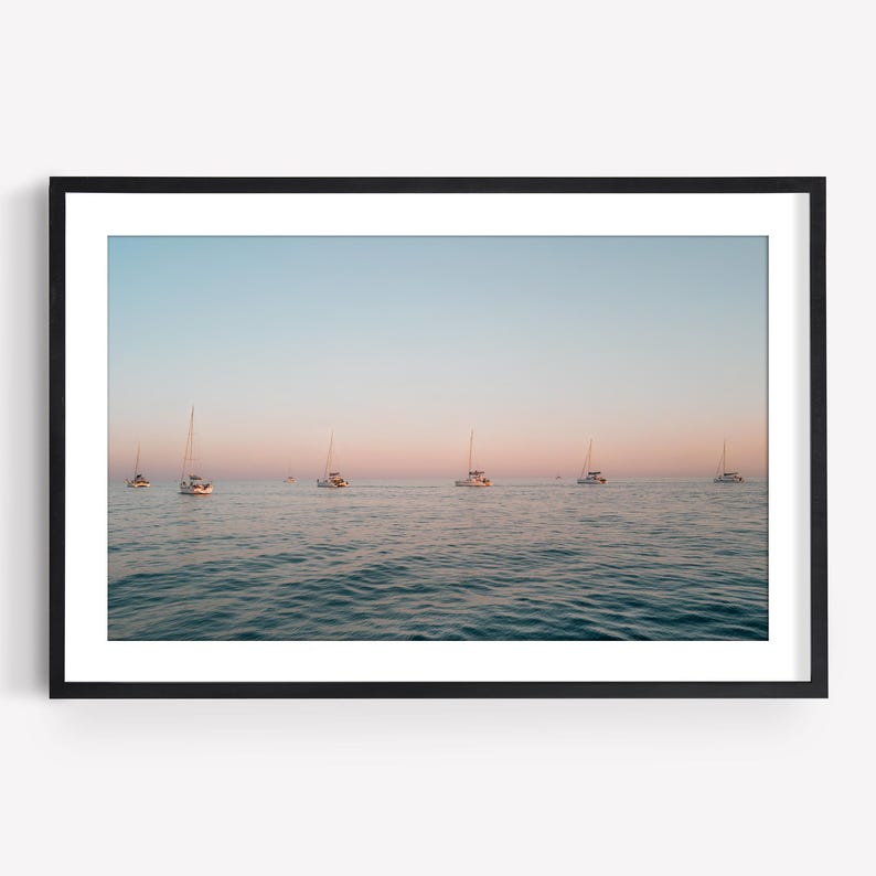 Sunset Sailboat Photography Wall Art: Santorini Print, Greece Coastal Home Decor image 3