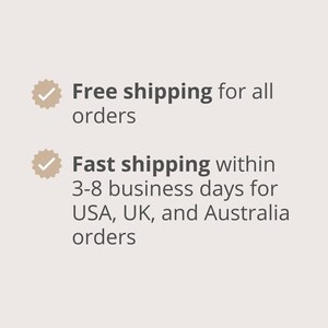 a list of shipping options for customers, including free shipping for all orders and fast shipping within 3-8 business days for orders from USA, UK, and Australia.