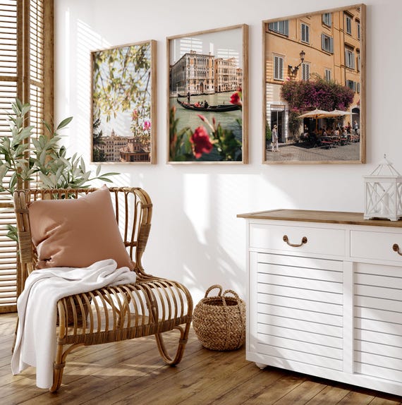 Italy Wall Art Gallery Set Of 3 Prints Italian Wallart Floral Wall Art Gift For Her Home Decor Flower Rome Venice Photo Bright Italy Prints