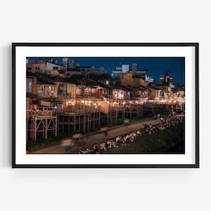 Kyoto Kamo River Night Photography, Japan Travel Print, Wall Decor, Gion District, Street Photography, Modern Japan, Japanese Fine Art Print image 1