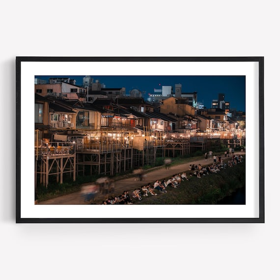 Kyoto Kamo River Night Photography, Japan Travel Print, Wall Decor, Gion District, Street Photography, Modern Japan, Japanese Fine Art Print