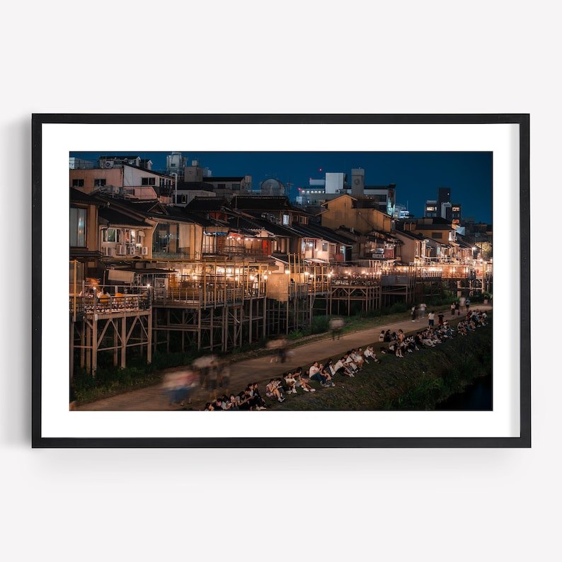 Kyoto Kamo River Night Photography, Japan Travel Print, Wall Decor, Gion District, Street Photography, Modern Japan, Japanese Fine Art Print image 1