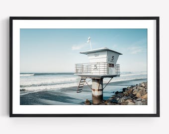 Strandfotografie kunst aan de muur, badmeestertoren, Torrey Pines San Diego, kustprint, woondecoratie