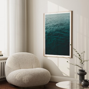 Ocean Photography Wall Art, Teal Waves Print, Minimalist Water Photography, Framed or Unframed image 2