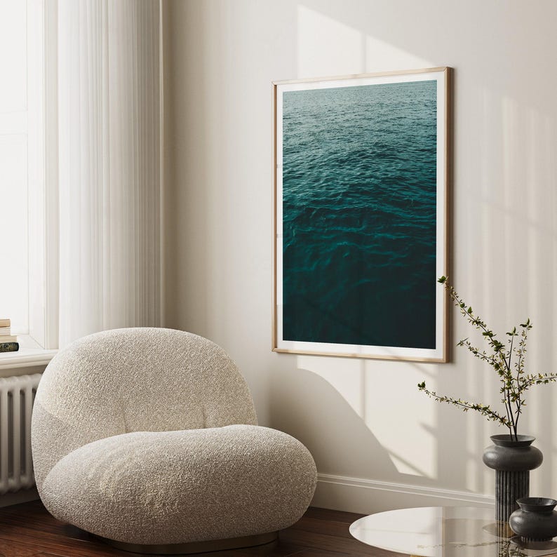 Ocean Photography Wall Art, Teal Waves Print, Minimalist Water Photography, Framed or Unframed image 2