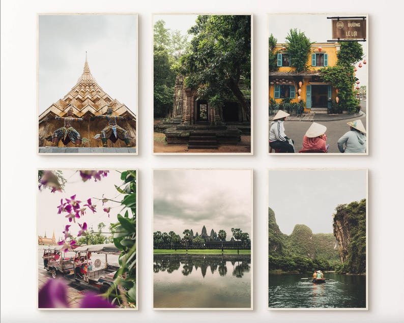 Southeast Asia Travel Photography Set of 6 Vietnam Posters Cambodia Wall Art Thai Prints Asia Photography Gallery Set Framed Museum-quality 画像 3