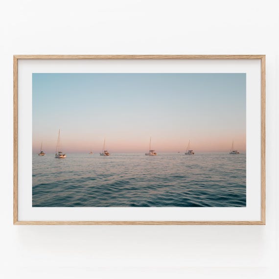 Sunset Sailboat Photography Wall Art: Santorini Print, Greece Coastal Home Decor