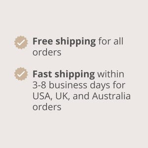 a list of shipping options for customers, including free shipping for all orders and fast shipping within 3-8 business days for orders from USA, UK, and Australia.