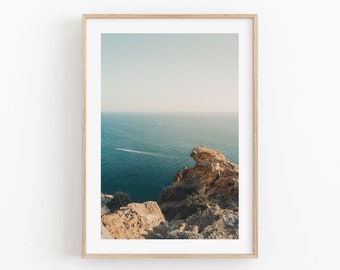 Greece Wall Art Santorini Ocean Cliff Photography Framed Coastal Print Fine Art Photography Museum-quality Mediterranean Art Blue Ocean Teal