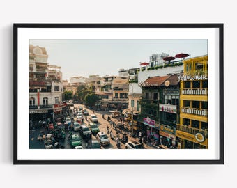 Ulice Hanoi Fotografia Wietnam Wallart Fotografia artystyczna Oprawione zdjęcie Duży wietnamski wydruk artystyczny Fotografia podróżnicza Hanoi Plakat