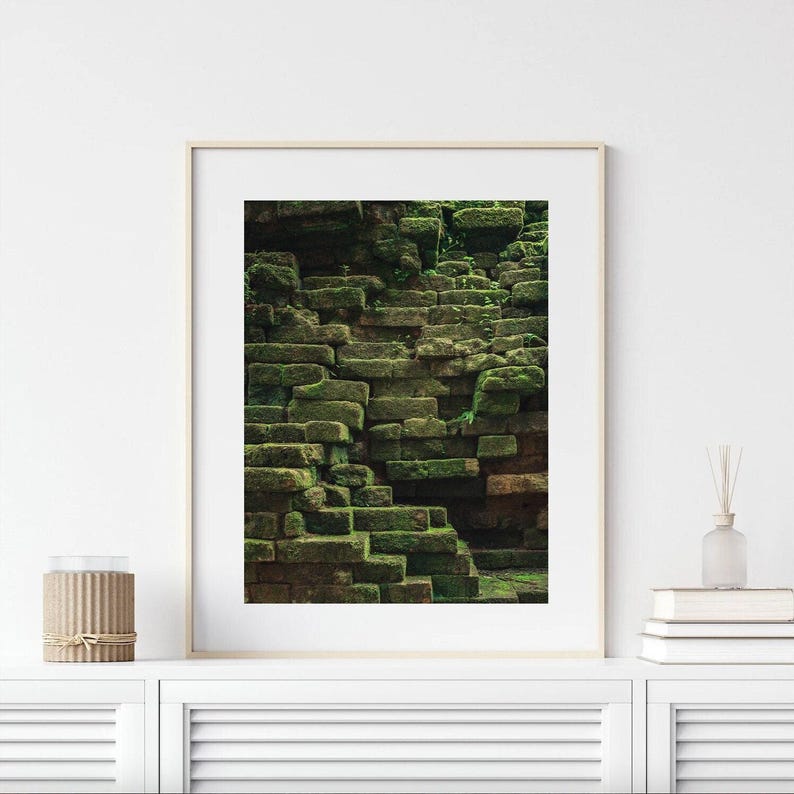 Nature Inspired Wall Art Cambodia Photography Dark Green Cambodia Print Earthy Wall Art Temple Moss Print Fine Art Photography image 2