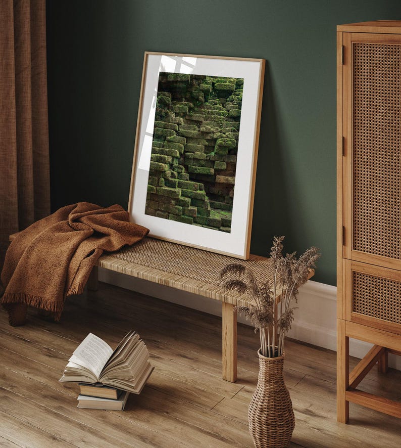 Nature Inspired Wall Art Cambodia Photography Dark Green Cambodia Print Earthy Wall Art Temple Moss Print Fine Art Photography image 3