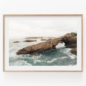 Fotografía de roca oceánica, paisaje, impresión marina, naturaleza, acantilado, arte mural oceánico, impresión en tonos terrosos, fotografía costera de acantilados junto al mar, sur de Francia
