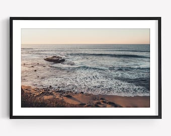 Fototapeta San Diego, Zachód słońca, Klify, Wydruk, Wybrzeże Kalifornii, Motyw plaży, Fototapeta Airbnb, Sztuka plażowa, Wydruk w Kalifornii, Oprawione zdjęcie, Wydruk, Wybrzeże Zachodnie
