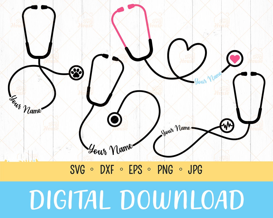Stethoscope Name Svg Nurse Svg Stethoscope Heart Svg Doctor Etsy