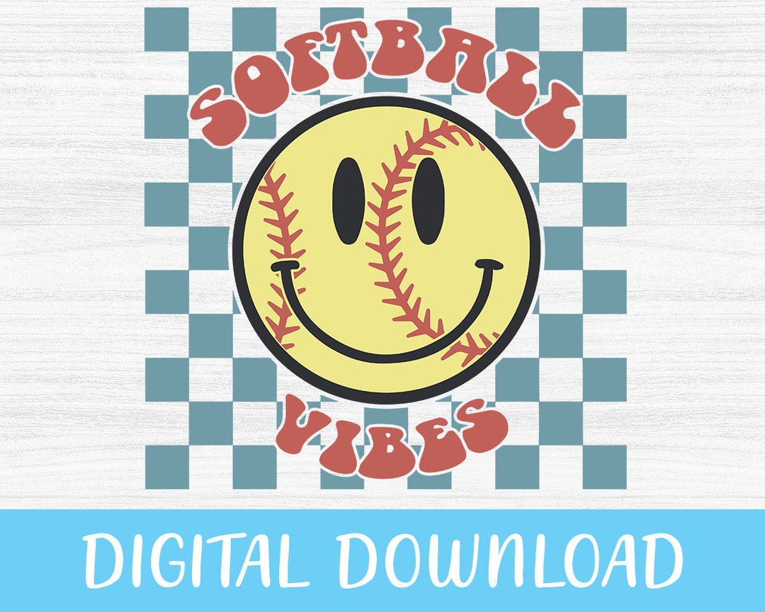 Softball Vibes Checkered Smiley Face Svg Softball Png Retro Etsy