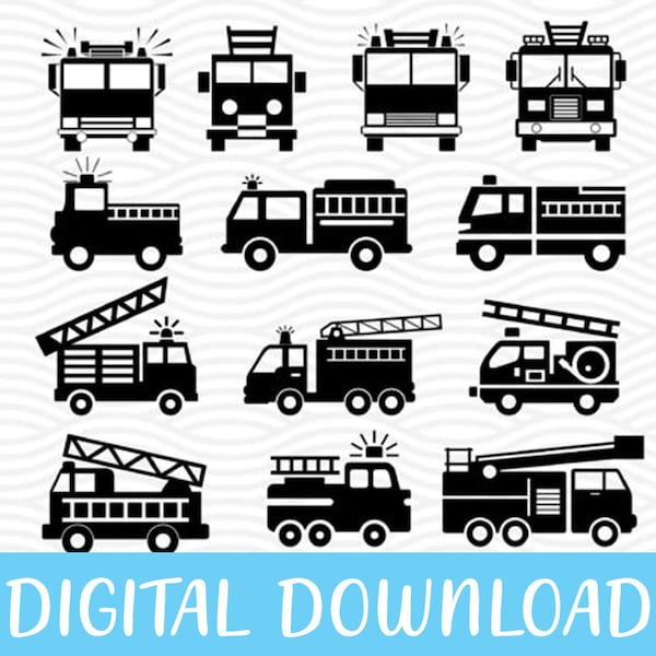 FeuerwehrAuto Silhouette Bundle Svg, FeuerwehrAuto Clipart, Feuerwehr Svg, Truck Svg Dateien für Cricut, Feuerwehr Truck Vektor, Feuerwehr Truck Clip Art