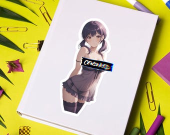 Anime tjej underkläder klistermärke, blyg tjej underkläder outfit, baddie vinyl dekal, underkläder outfit vinyl dekal vattentät anime konst klistermärke
