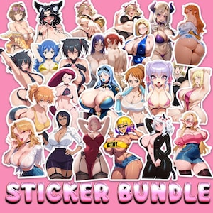 Pacchetto di adesivi Curvy Waifu - Pacchetto di 30 adesivi Waifu con ragazze carine e piccanti - Pacchetto di adesivi anime sexy per laptop, diario, adesivi per bottiglie d'acqua