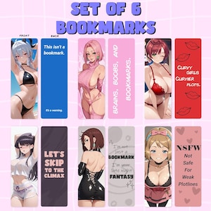 Marcapáginas de Anime Waifu: Marcapáginas de doble cara, adorables y picantes, de chicas anime. Un regalo kawaii para amantes del manga y los otakus.