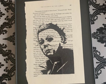 Arte de silueta de página de libro de Michael Myers enmarcado