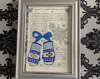 Arte de pared navideño con manoplas de invierno enmarcadas