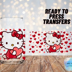 Valentines Kitty Libbey Glass Sublimation Transfer  print out, Ready to Press, Coffee glass can ,Valentines Day, Hearts, Glass can wrap