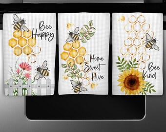 Bee Botanical Kitchen Towel, Bee Dish Towel, Decor Kitchen Towel, Bee ...
