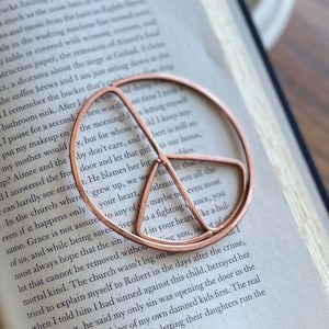 Peace Sign Symbol Bookmark | Handmade Salvaged Copper Wire Line Art | Book Jewelry Gift | Reading Journal Accessory | Notebook Stationary