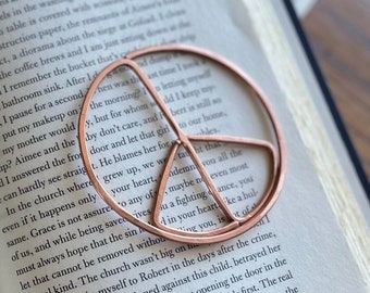 Peace Sign Symbol Bookmark | Handmade Salvaged Copper Wire Line Art | Book Jewelry Gift | Reading Journal Accessory | Notebook Stationary