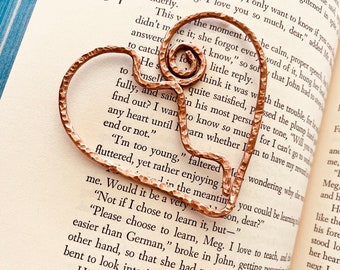 Heart Bookmark | Handmade Salvaged Copper Wire Line Art | Book Jewelry | Reading Journal Accessories | Notebook Stationary | Broken Heart