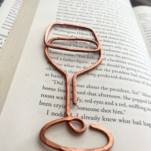 Wine Glass Wine Bottle Bookmark | Handmade Salvaged Copper Wire Line Art | Book Jewelry | Reading Journal Accessories | Notebook Stationary