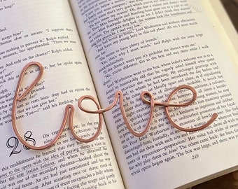 LOVE Copper Wire Word Line Art | Handmade Copper Bookmark | Bookworm Gift | Book Accessories | Book Stationary | Salvaged Copper Wire Art