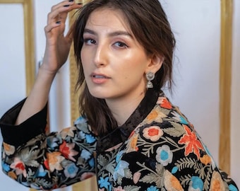 Kurtka z aksamitu Floral Finesse z zamkiem błyskawicznym